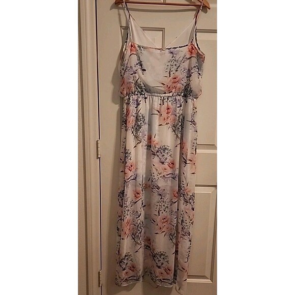 Guess Sundress Large White Floral Maxi Lined Side Slits Beachy Adjustable Straps - Picture 14 of 15